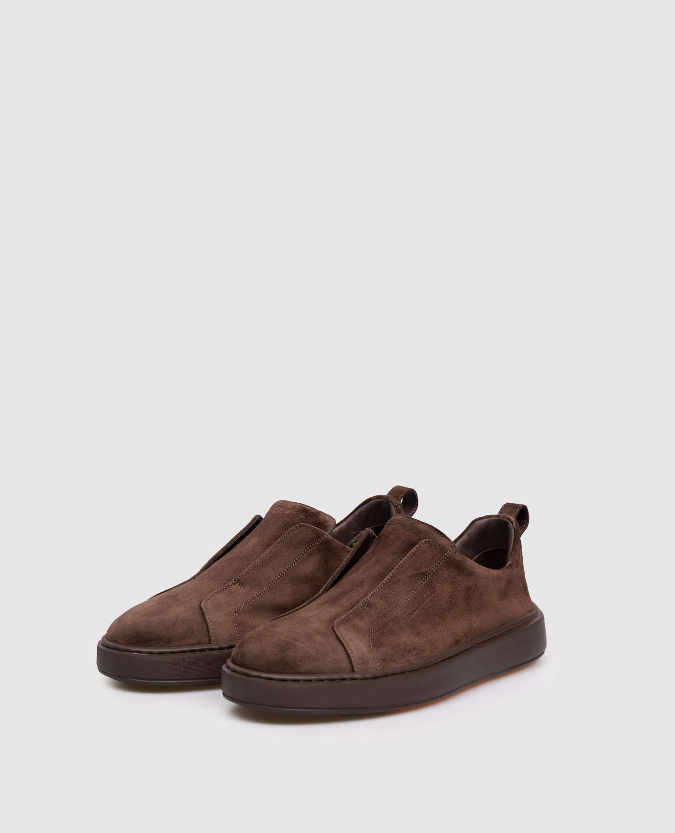 

Brown suede slip-ons with embossed logo Santoni