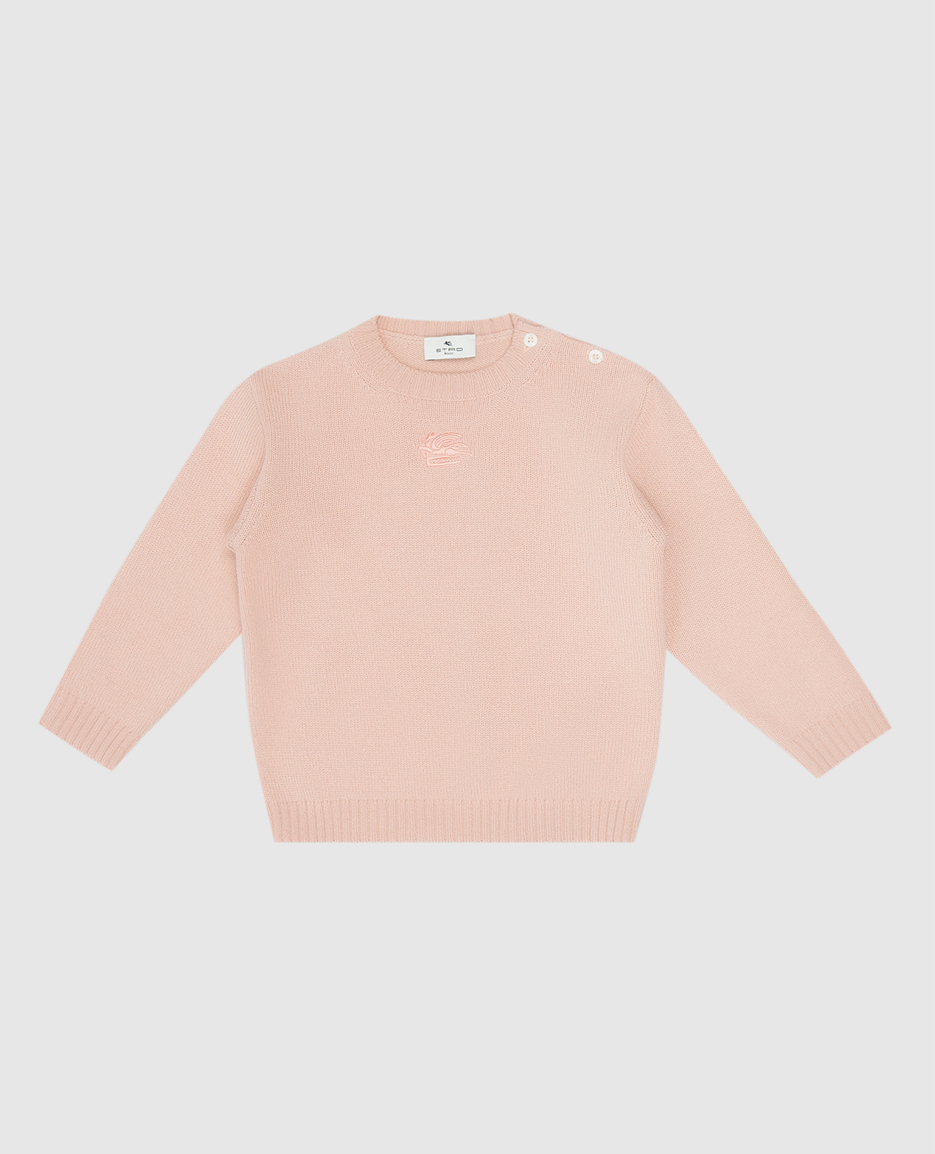 Baby pink wool and cashmere sweater with logo emblem embroidery etro