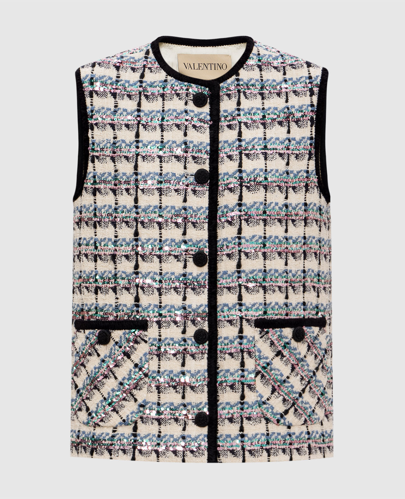 

Beige tweed vest with checked wool Valentino