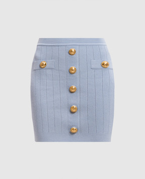 Balmain Blue mini skirt with branded studs EF1LB290KB07