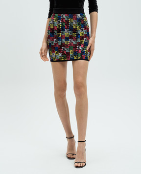 Balmain Black monogram patterned mini skirt DF1LB004KG80