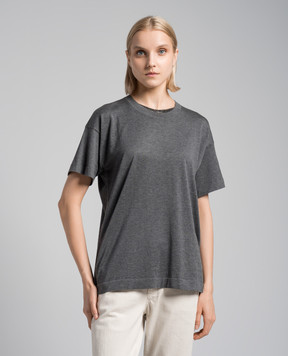 Brunello Cucinelli Gray t-shirt with monil chain M8Z838000