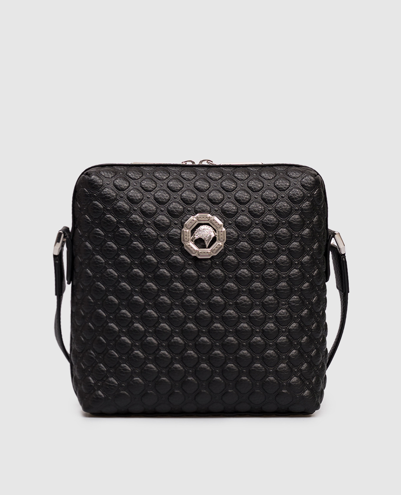 

Black leather bag with palladium-plated emblem Stefano Ricci