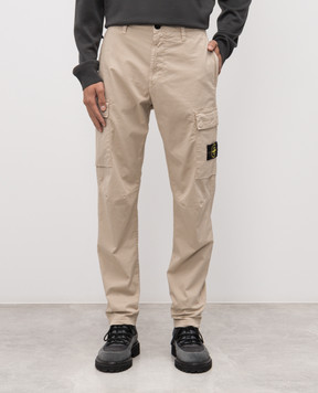 Stone Island Beige cargo pants with logo patch K2S153100032S0010