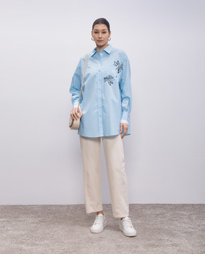 Twinset Blue shirt with sequined flower embroidery 251TE2082