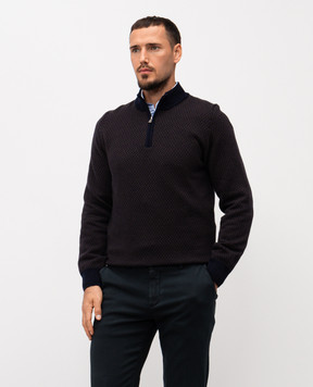 Cashmere&Whiskey Blue wool and cashmere sweater with a pattern PL507