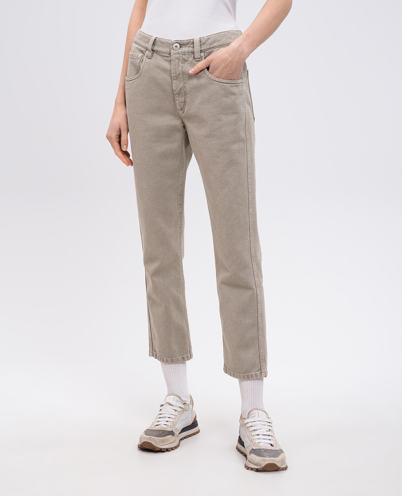 

Green jeans with logo patch Brunello Cucinelli
