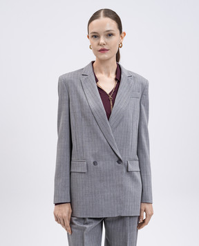 Twinset Gray double-breasted jacket with patterned wool 252TP2630