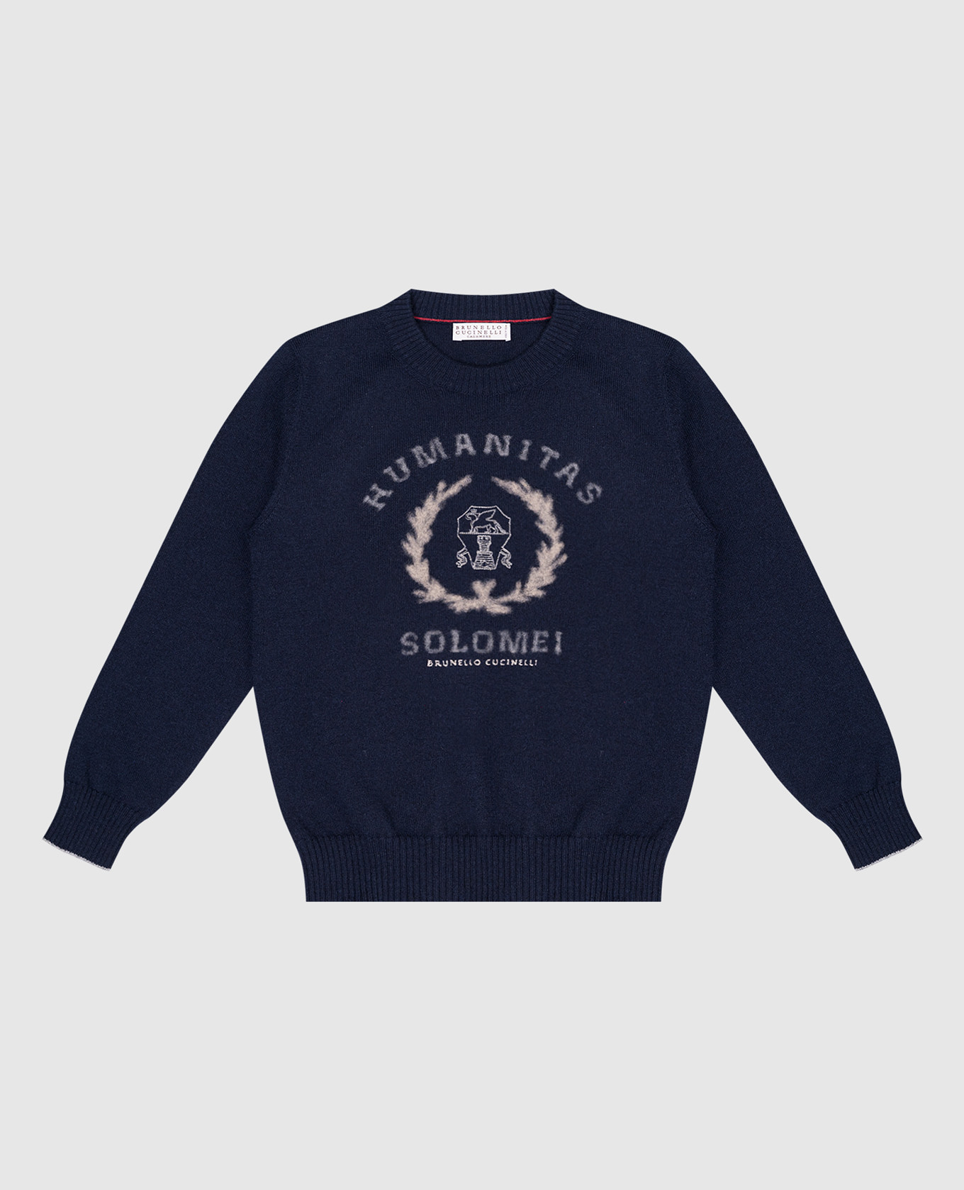 Baby blue cashmere sweater with logo brunello cucinelli