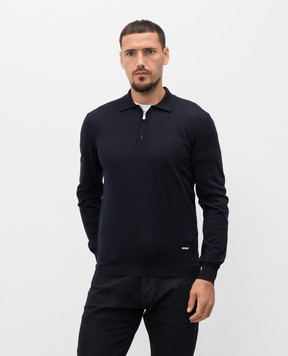 Enrico Mandelli Blue wool polo shirt with logo 2K046A5646
