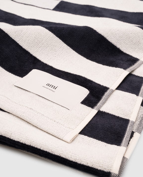 Ami Paris Blue striped towel with Ami de Coeur emblem UTW937AW0080