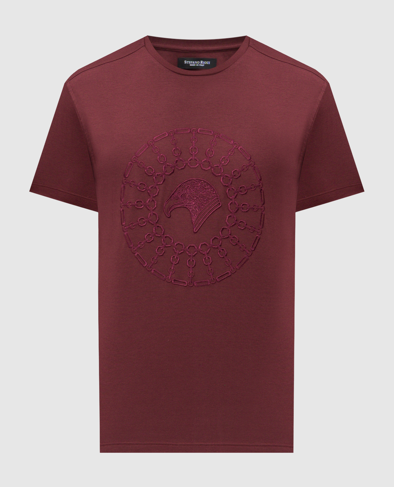Burgundy T-shirt with embroidered emblem Stefano Ricci