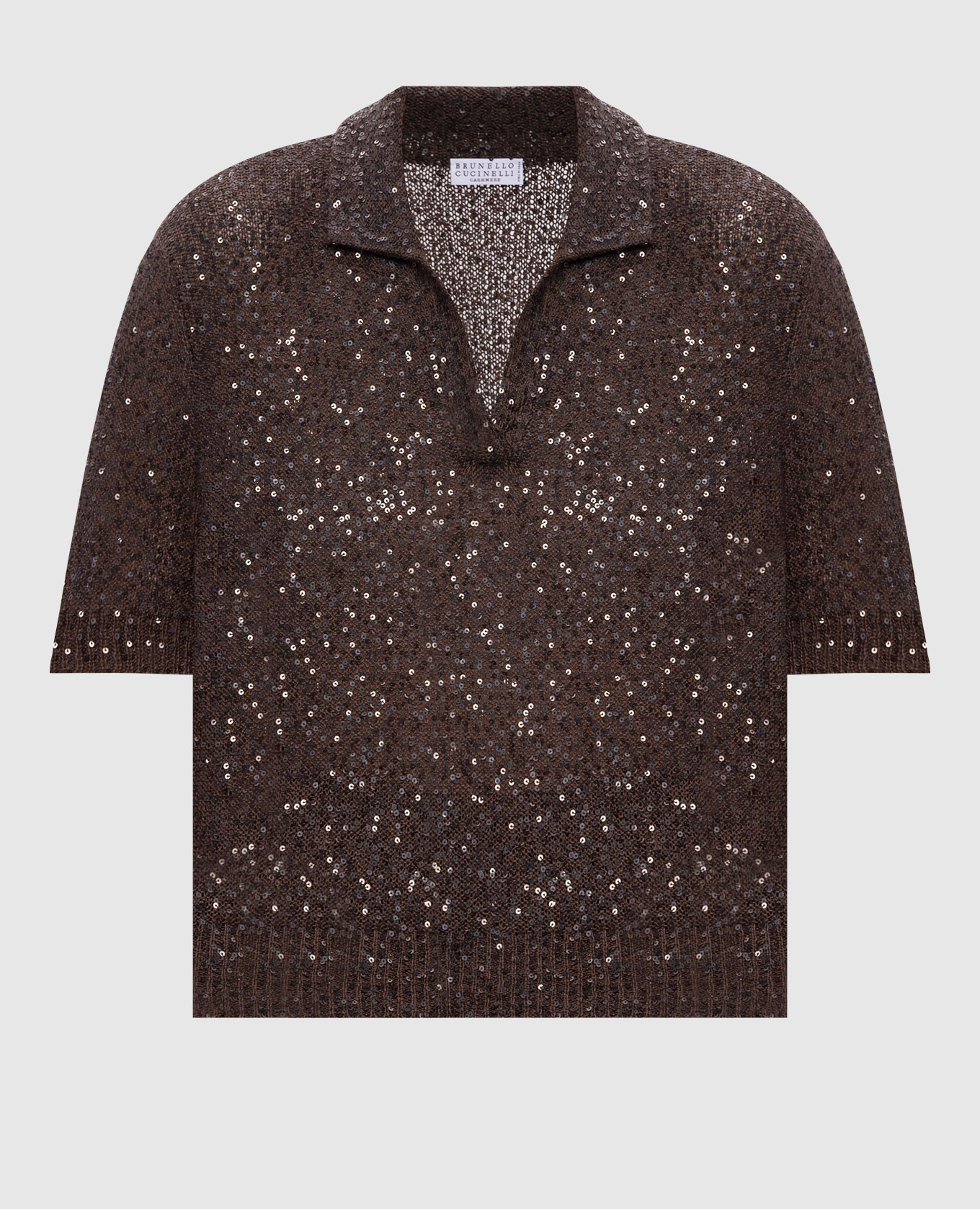 

Dazzling brown linen, cashmere and silk top with sequins Brunello Cucinelli