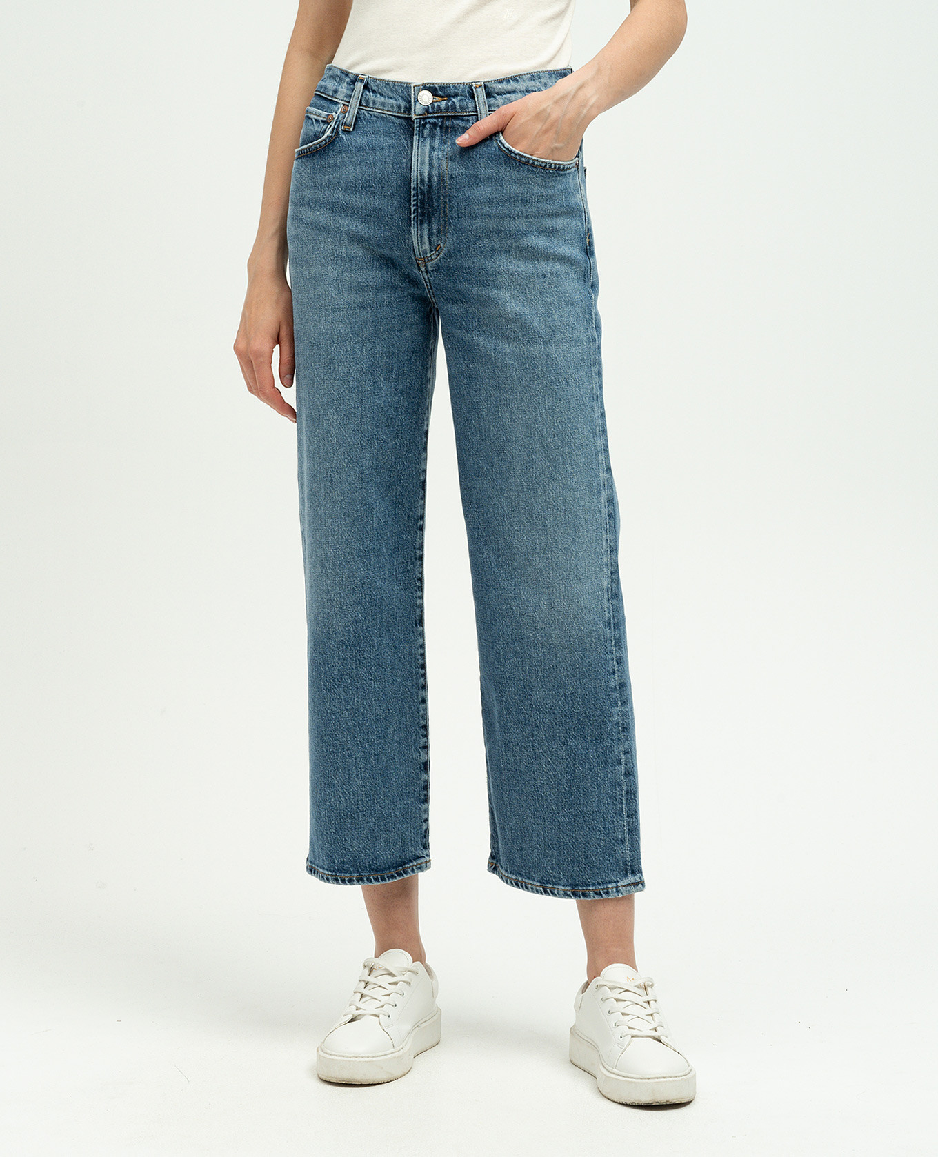 Blue HARPER CROP jeans with a distressed effect AGOLDE 3