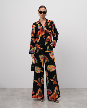 Alexander McQueen Black silk pants with floral print 700838QCAHF