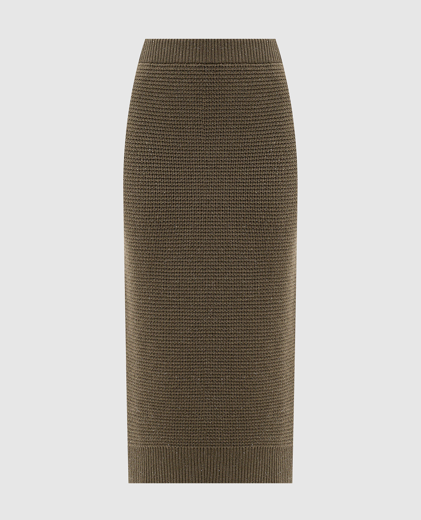 Green midi skirt with wool and silk