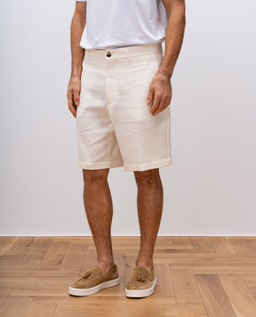 Brunello Cucinelli White shorts made of linen, silk and wool in a pattern MP419U0010