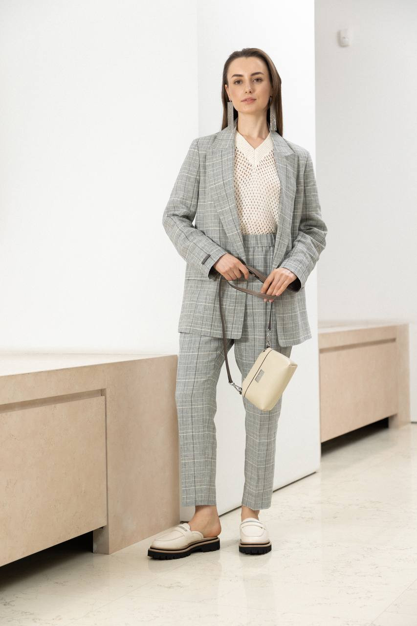 

Gray check linen jacket with lurex Peserico, Grey