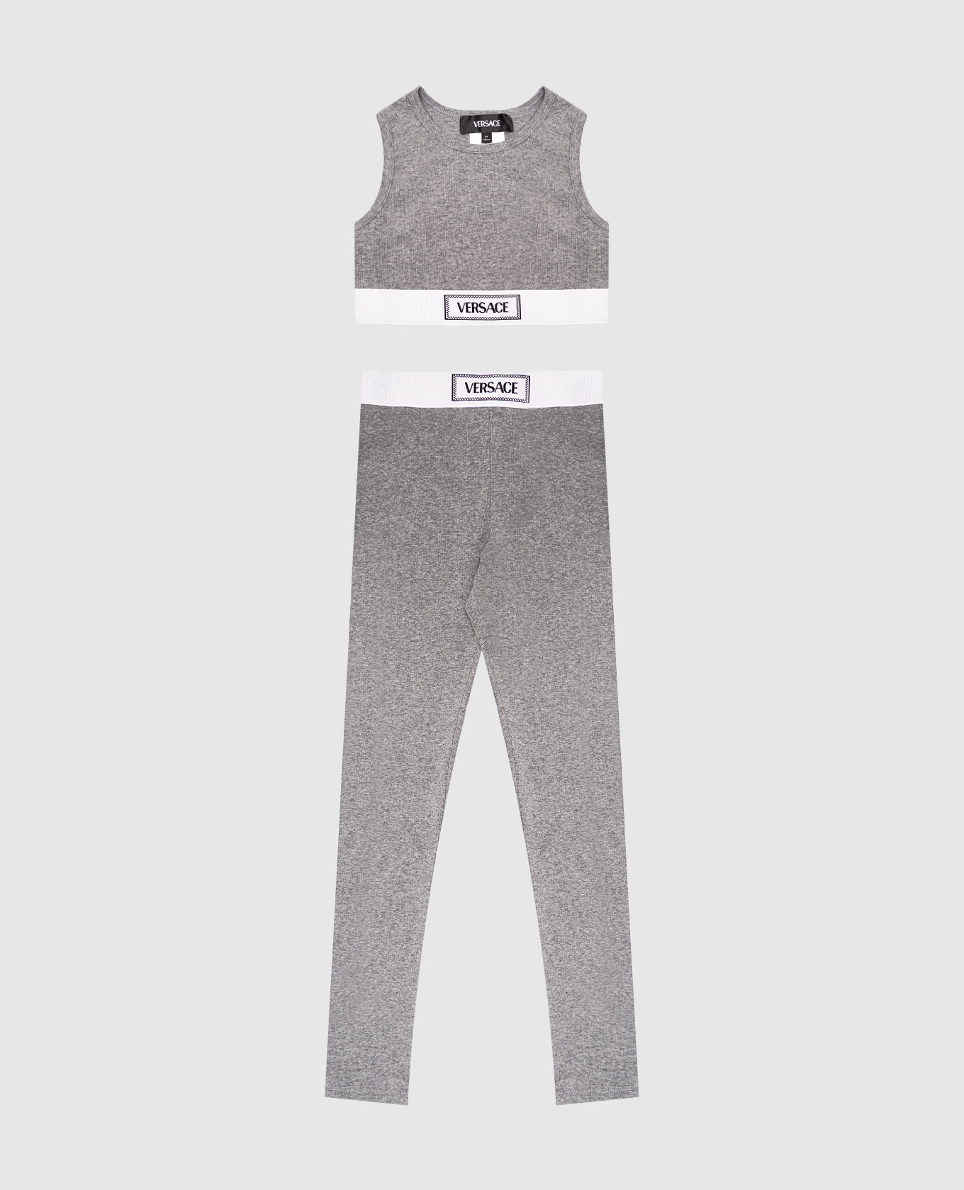 

Children's gray leggings and top suit with logo Versace, White