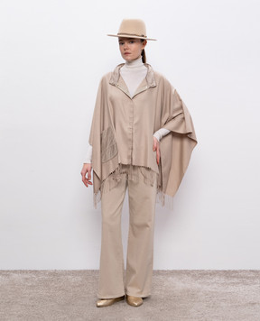 Herno Beige silk poncho with fringe GI000295D16011