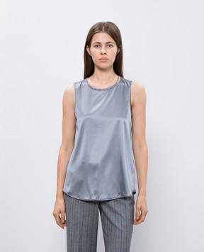 Peserico Gray silk top with monil chain S08893D02372