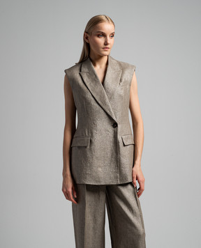 Brunello Cucinelli Beige linen vest with lurex MH5672006