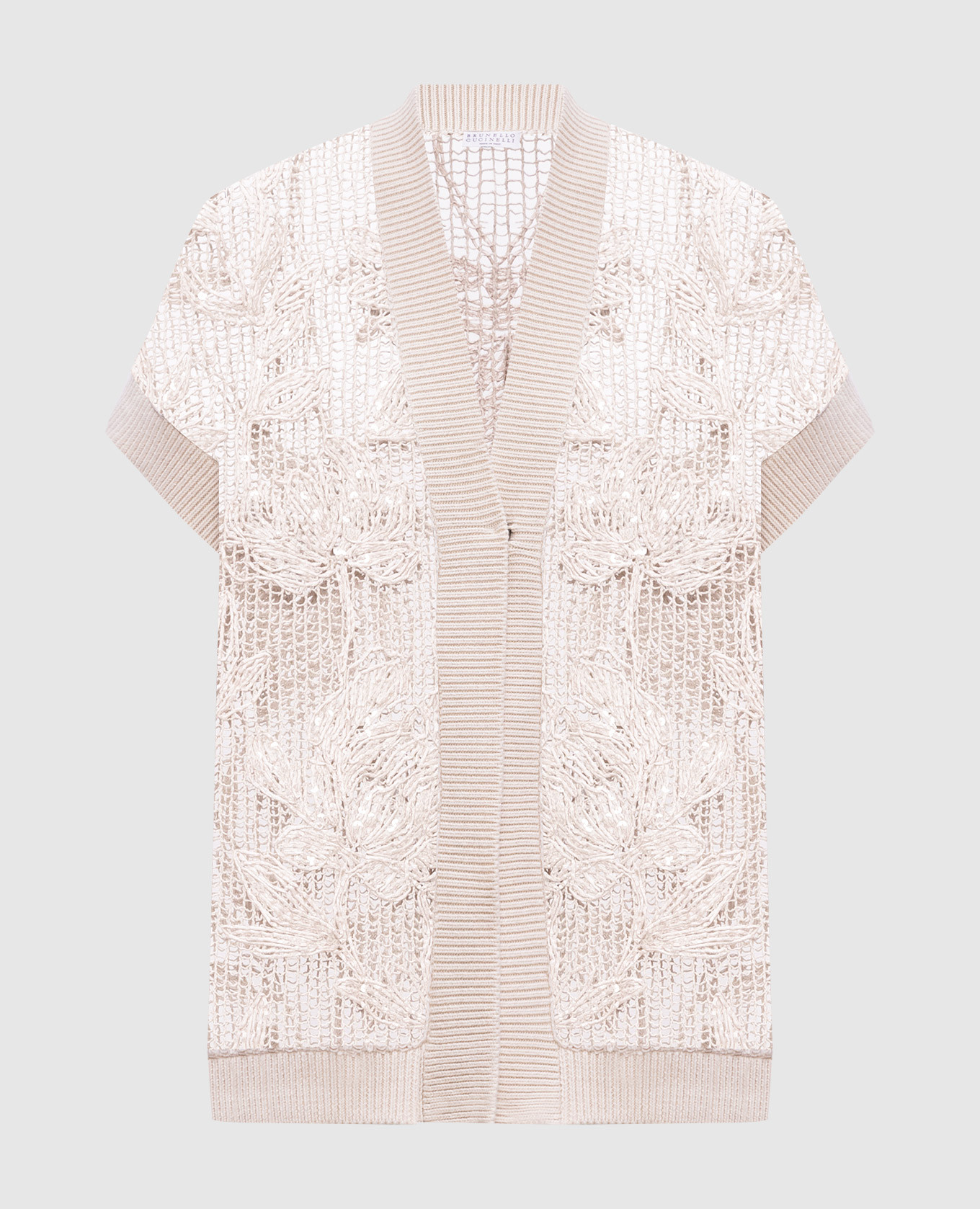Beige openwork cardigan with a pattern Brunello Cucinelli