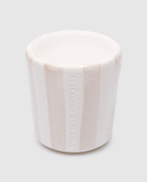 Brunello Cucinelli Scented candle in a ceramic candle holder in a beige stripe with a logo MLCANMD100
