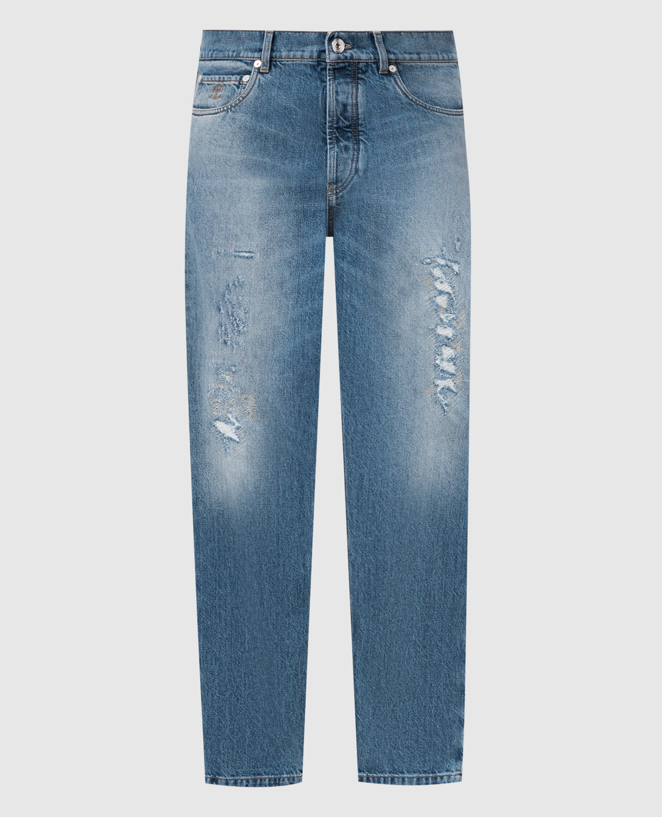 

Blue jeans with distressed effect and logo emblem embroidery Brunello Cucinelli, Light blue