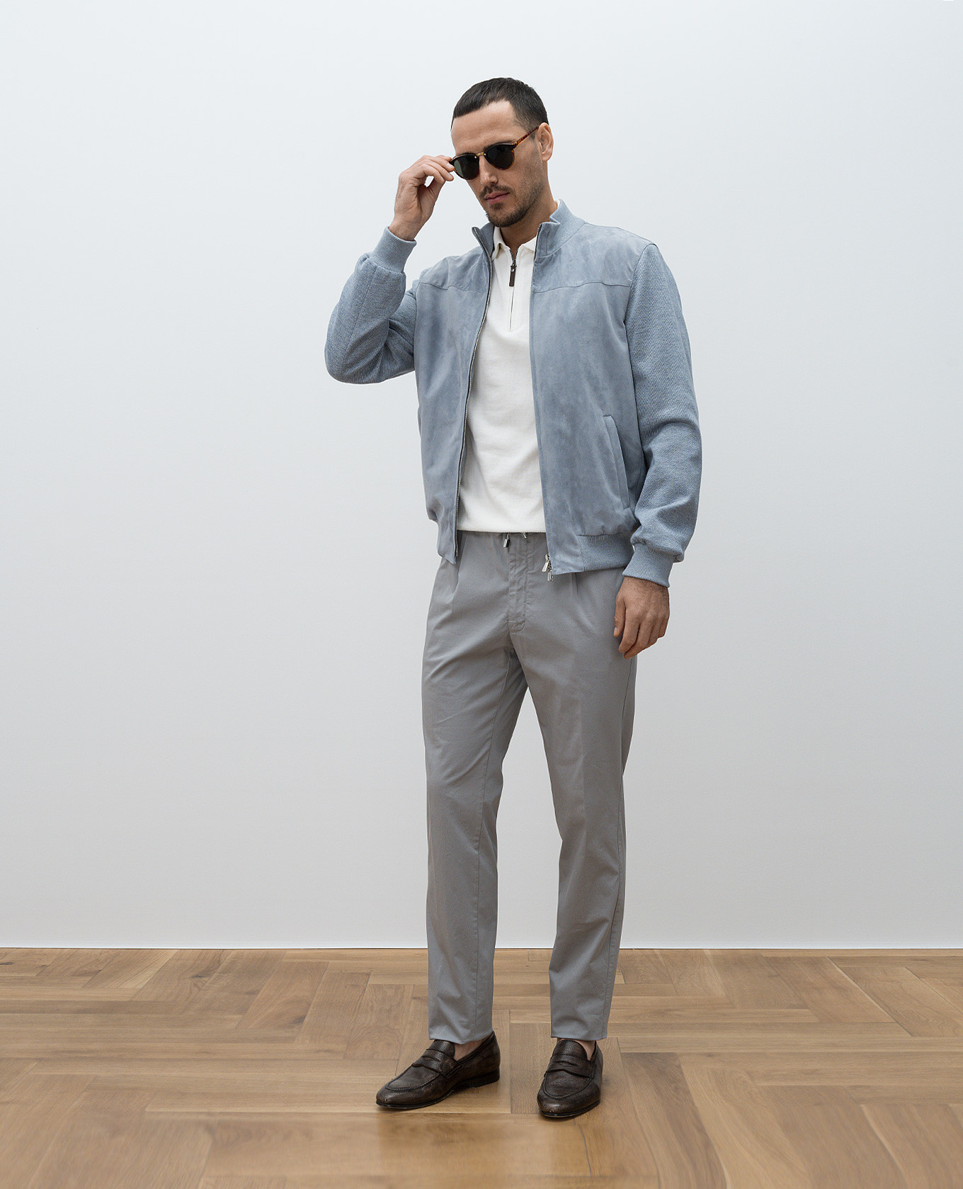 

Blue suede and wool combination jacket Enrico Mandelli, Light blue
