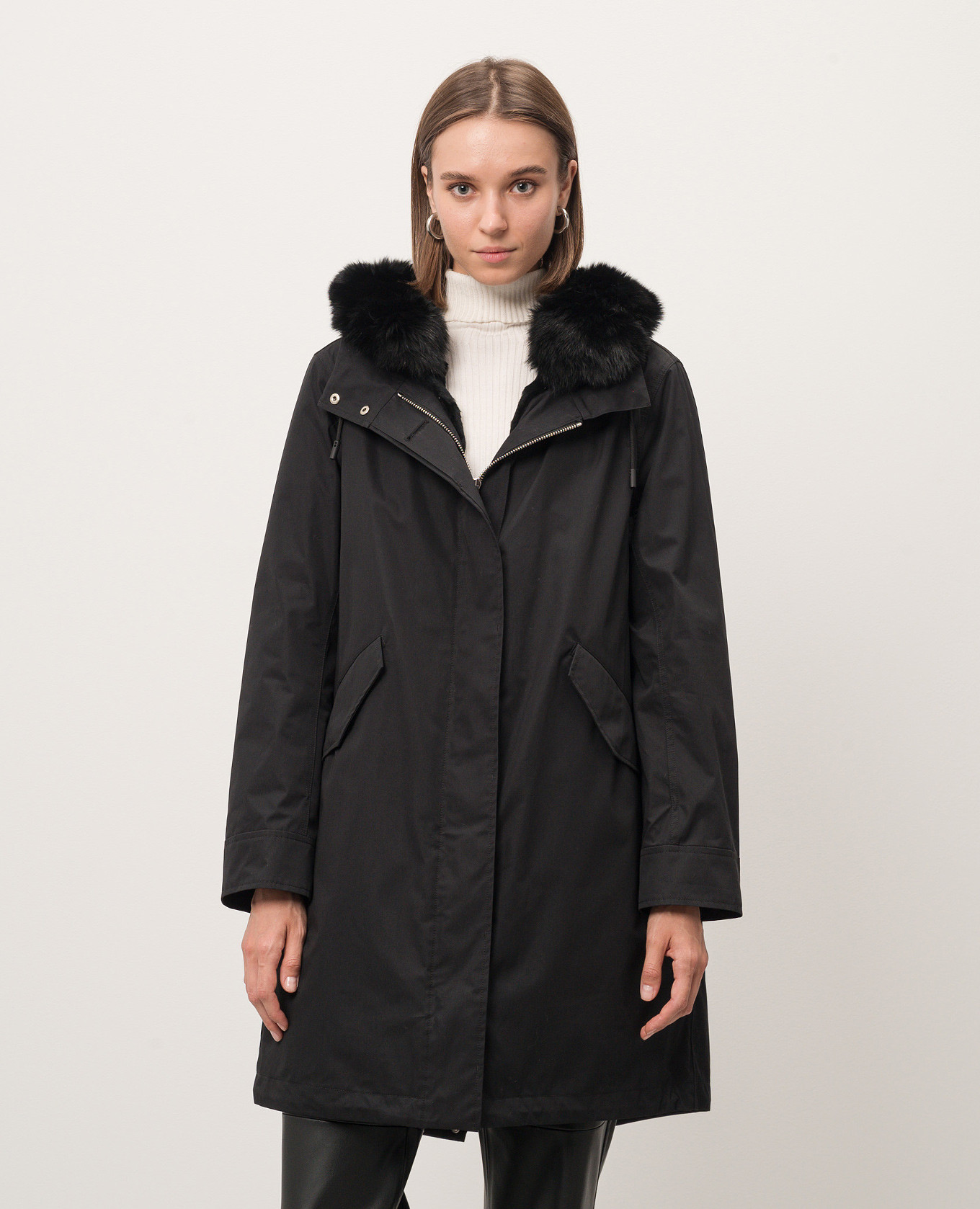 

Black parka with removable down lining with fox fur Yves Salomon Army