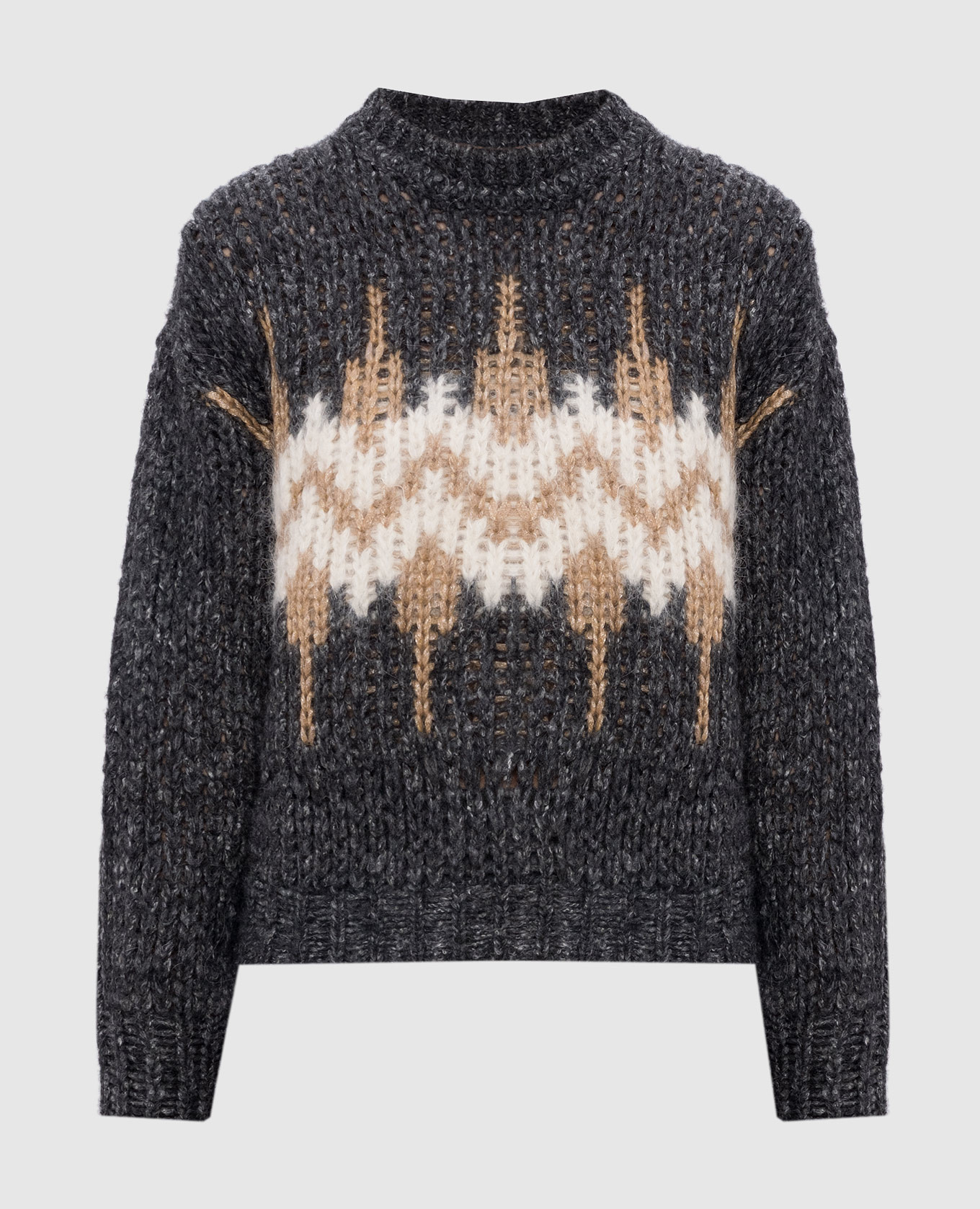 Gray sweater with patterned wool Peserico