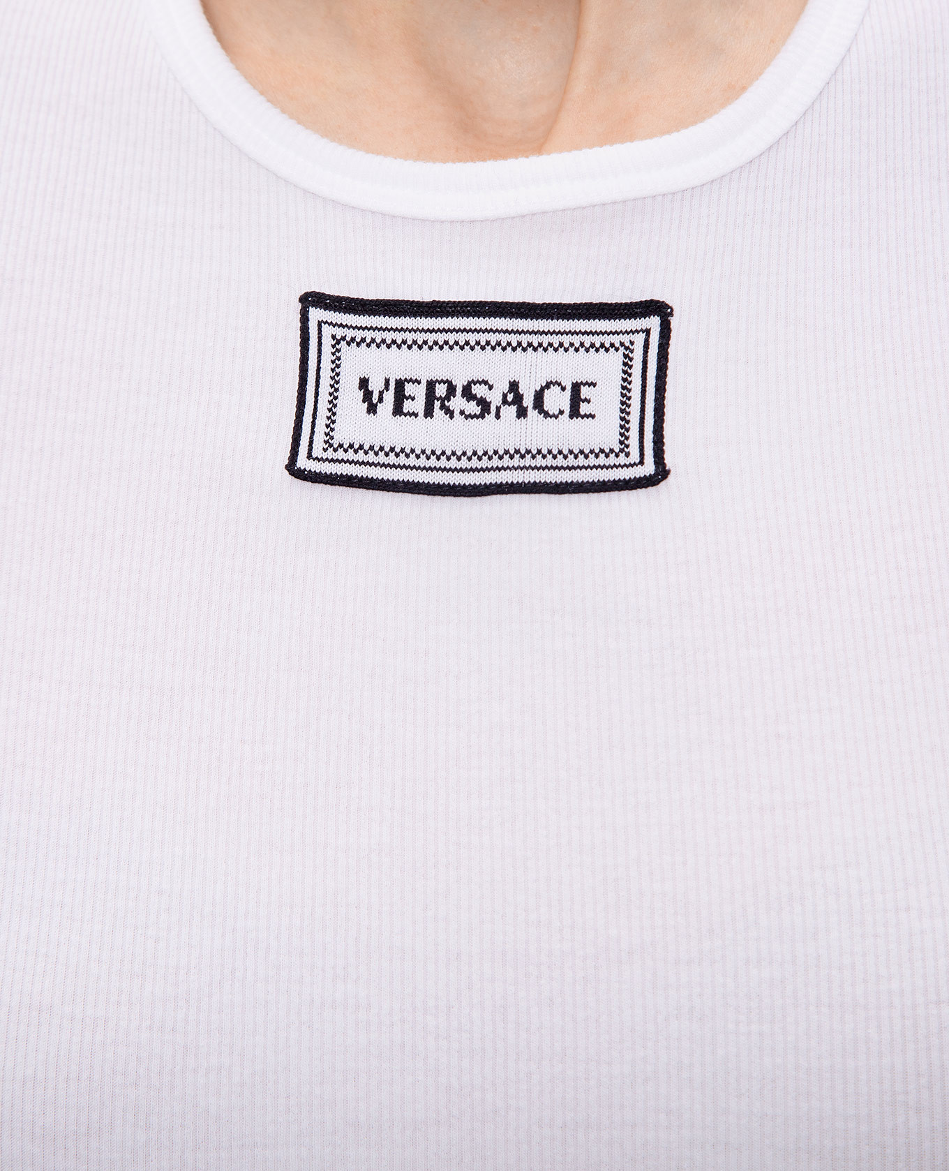 

White ribbed T-shirt with logo patch Versace