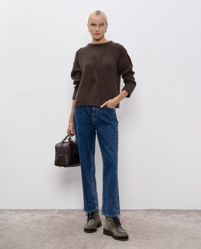 Enrico Mandelli Brown cashmere sweater with textured pattern 2KD54A5519
