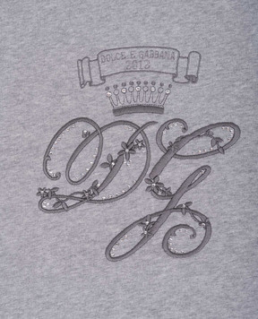 Dolce&Gabbana Children's gray sweatshirt with embroidered logo with crystals L5JW2VG7N4H
