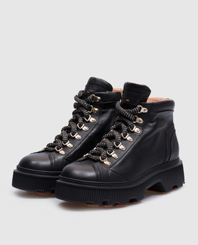 Santoni Black leather boots with logo WTHY71293GA2NLGA