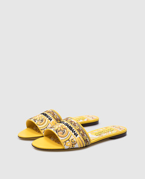 Dolce&Gabbana Bianca yellow combination flip-flops with logo embroidery CQ0571AV804