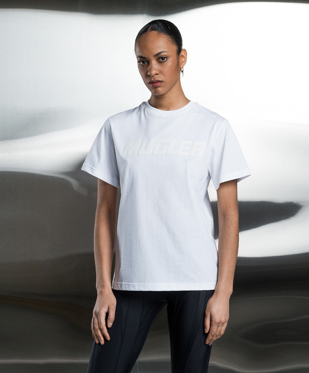 【関税込み】Mugler ホワイト ロゴアップリケ Tシャツ Thierry Mugler - White t-shirt with textured logo print