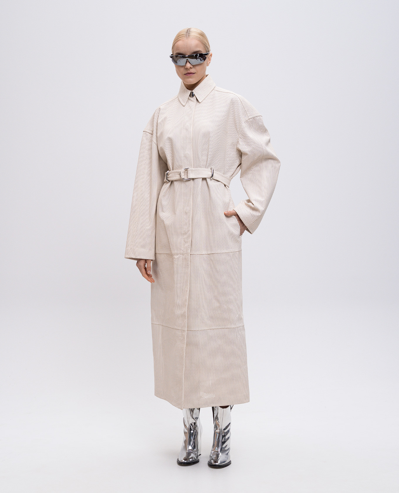 

Beige perforated leather raincoat ANTIOPE Max Mara Sportmax