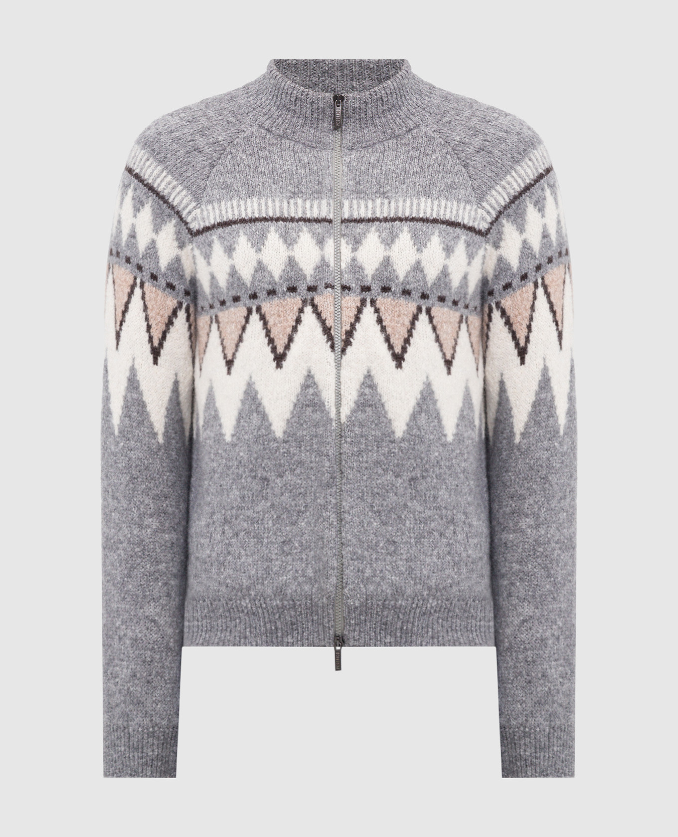 

Gray wool cardigan with jacquard pattern Peserico, Grey
