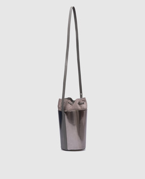 Brunello Cucinelli Gray leather glossy bucket bag with logo MBKID2620P
