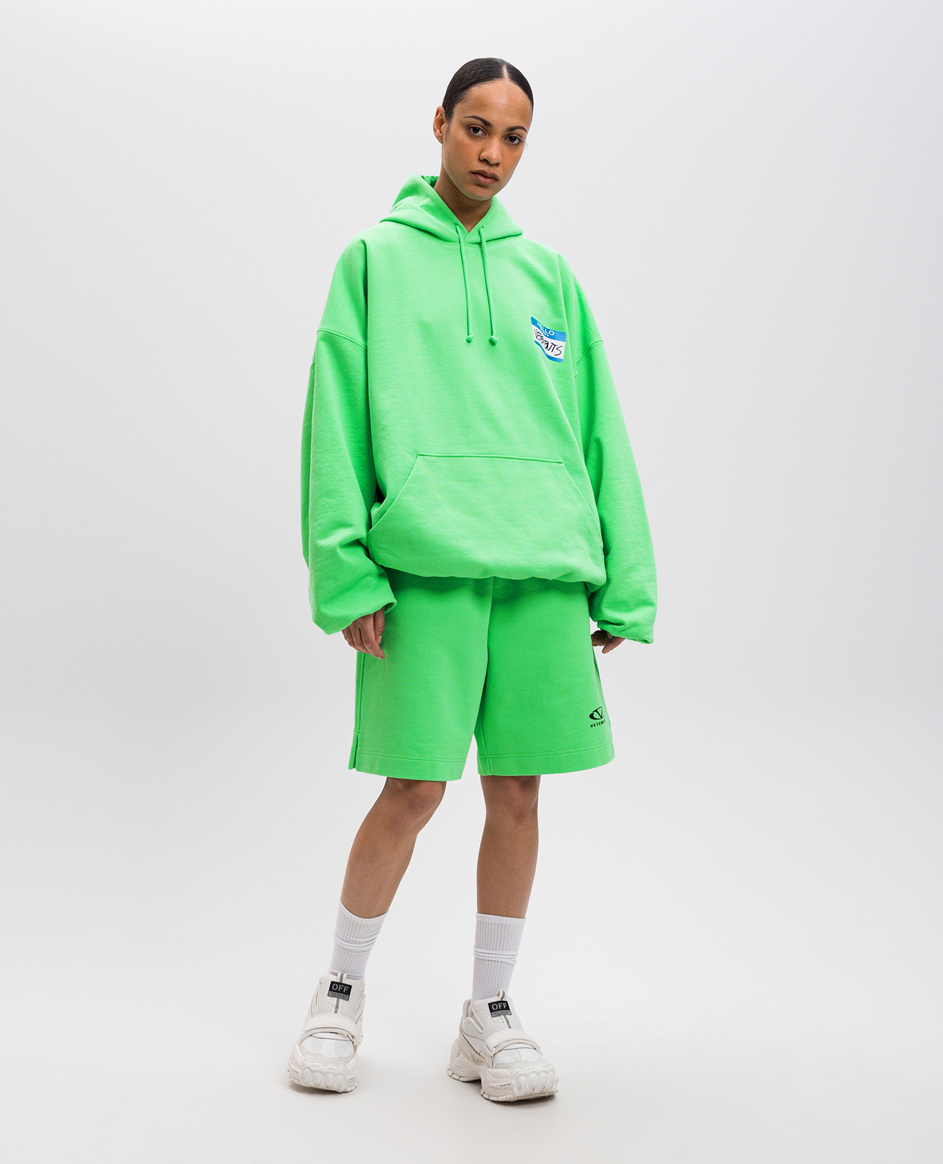 

Green shorts with logo print Vetements