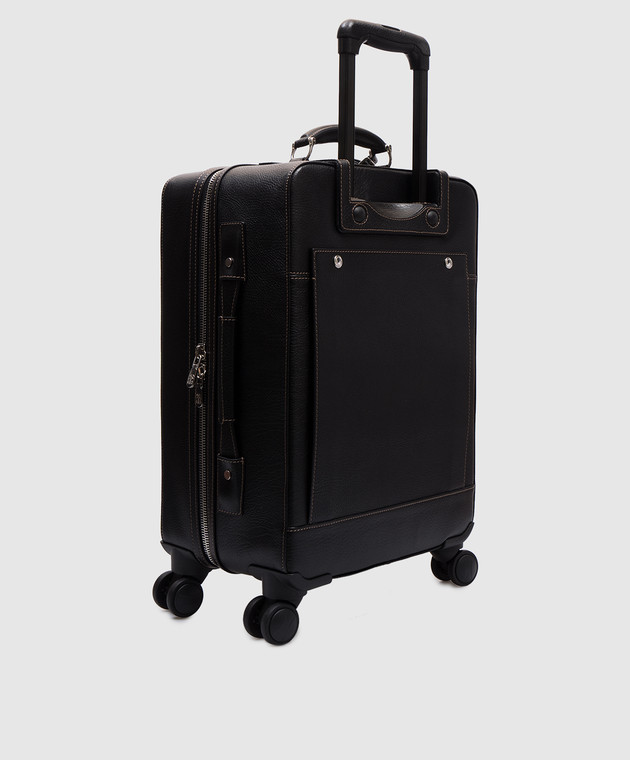 Brunello Cucinelli - Black leather suitcase with logo print