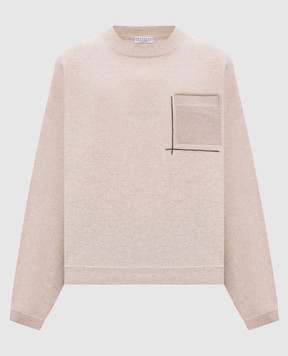 Brunello Cucinelli Beige wool, cashmere and silk jumper with monil chain M16244700