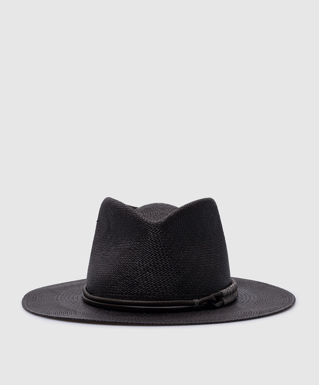 Brunello Cucinelli - Black straw hat with monil chain