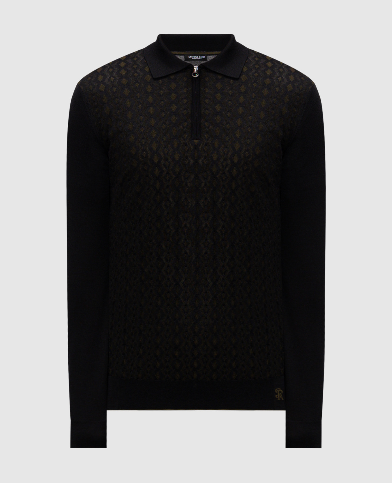 

Black polo shirt made of wool, silk and cashmere in a woven pattern Stefano Ricci