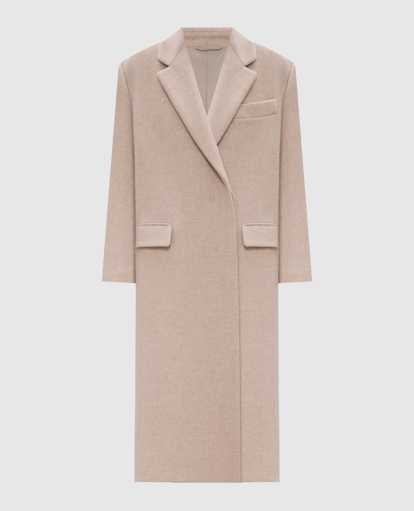 Beige wool and cashmere coat with monil chain brunello cucinelli