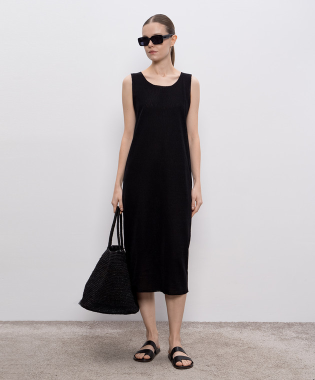 The Row - Jovienne black midi dress with linen 8810Y889 - shop with Lithuania delivery at Symbol The Row - Jovienne black midi dress with linen 8810Y889 - shop with Lithuania delivery at Symbol