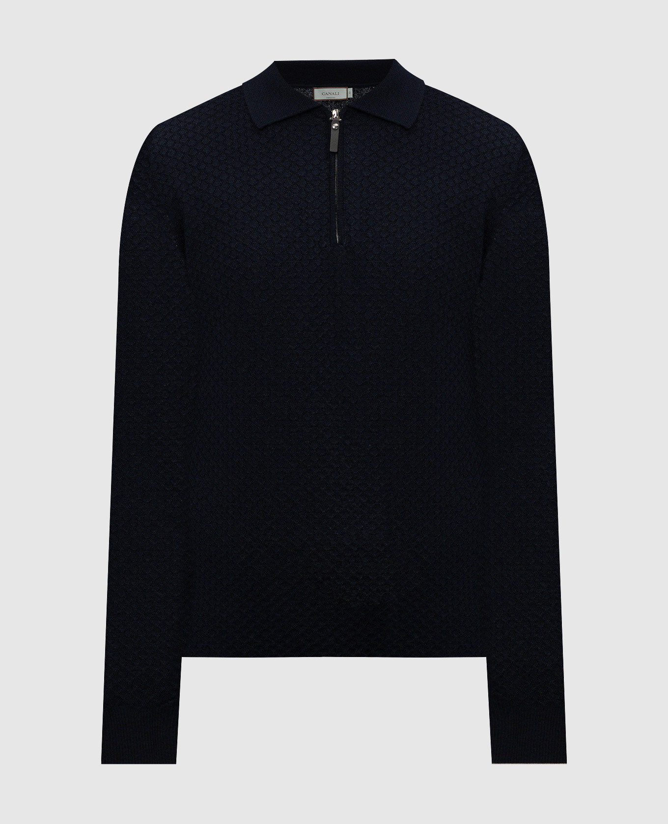 

Blue polo shirt made of wool in a woven pattern Canali