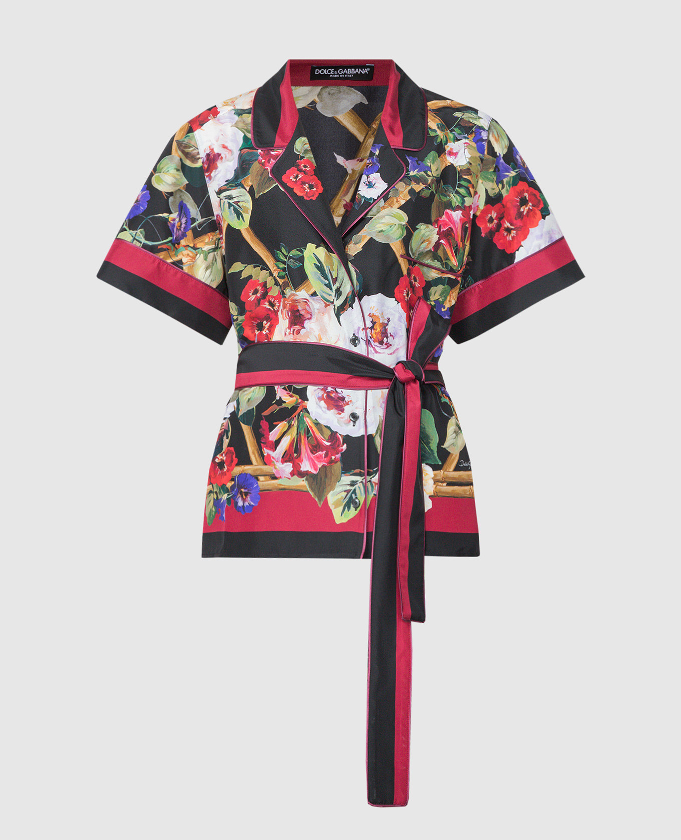 

Black floral print silk blouse with belt Dolce&Gabbana